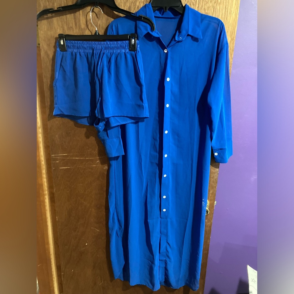 Bright Blue Beach Shirt and Shorts